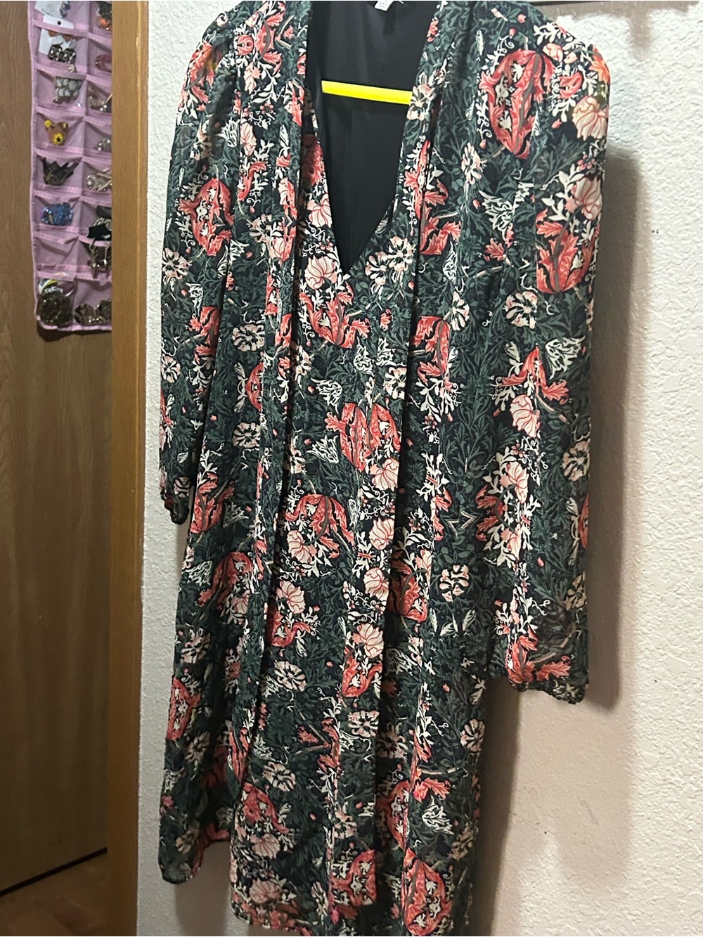 DR2 Floral V-Neck Midi Dress in Green and Coral